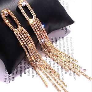 White Baguette Diamond Drop Earrings 14K Gold on 925 Sterling Silver Women's